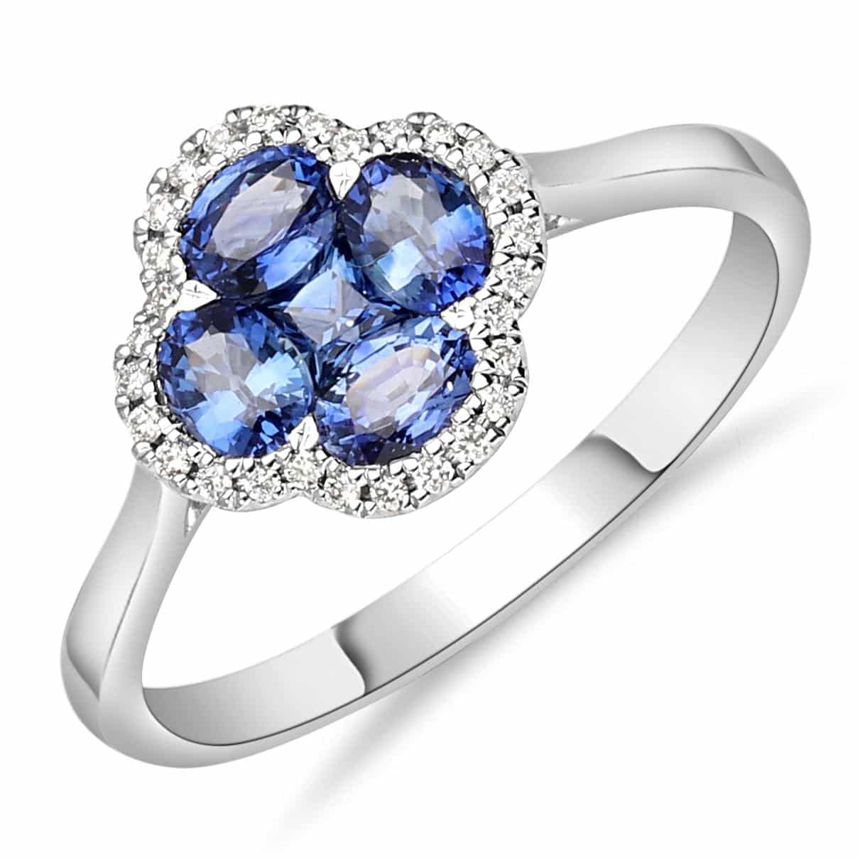Prachtige klaver ring.
Bezet met briljant geslepen Diamanten & Saffier.
0.10 CT briljant geslepen Diamant
0.94 CT Saffier

(Al onze diamanten sieraden worden gecertificeerd geleverd)